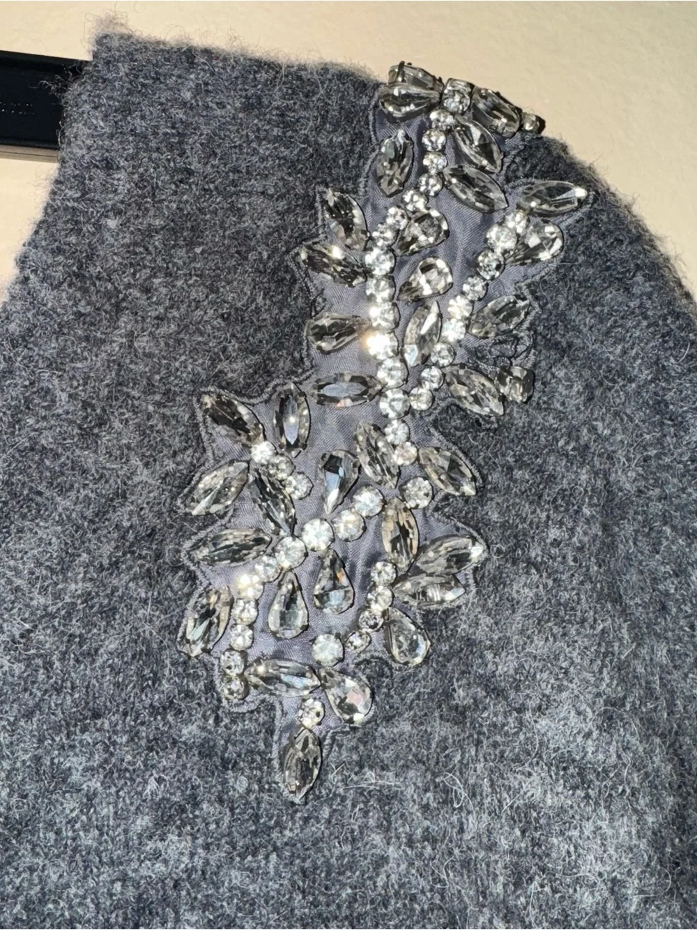 Veronica Beard Valerie Sweater Crystal Embellished Rhinestone Wool Gray Size XS